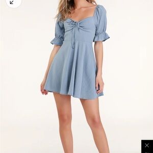 Lulu’s Elsie Dusty Blue Puff Sleeve Mini Dress